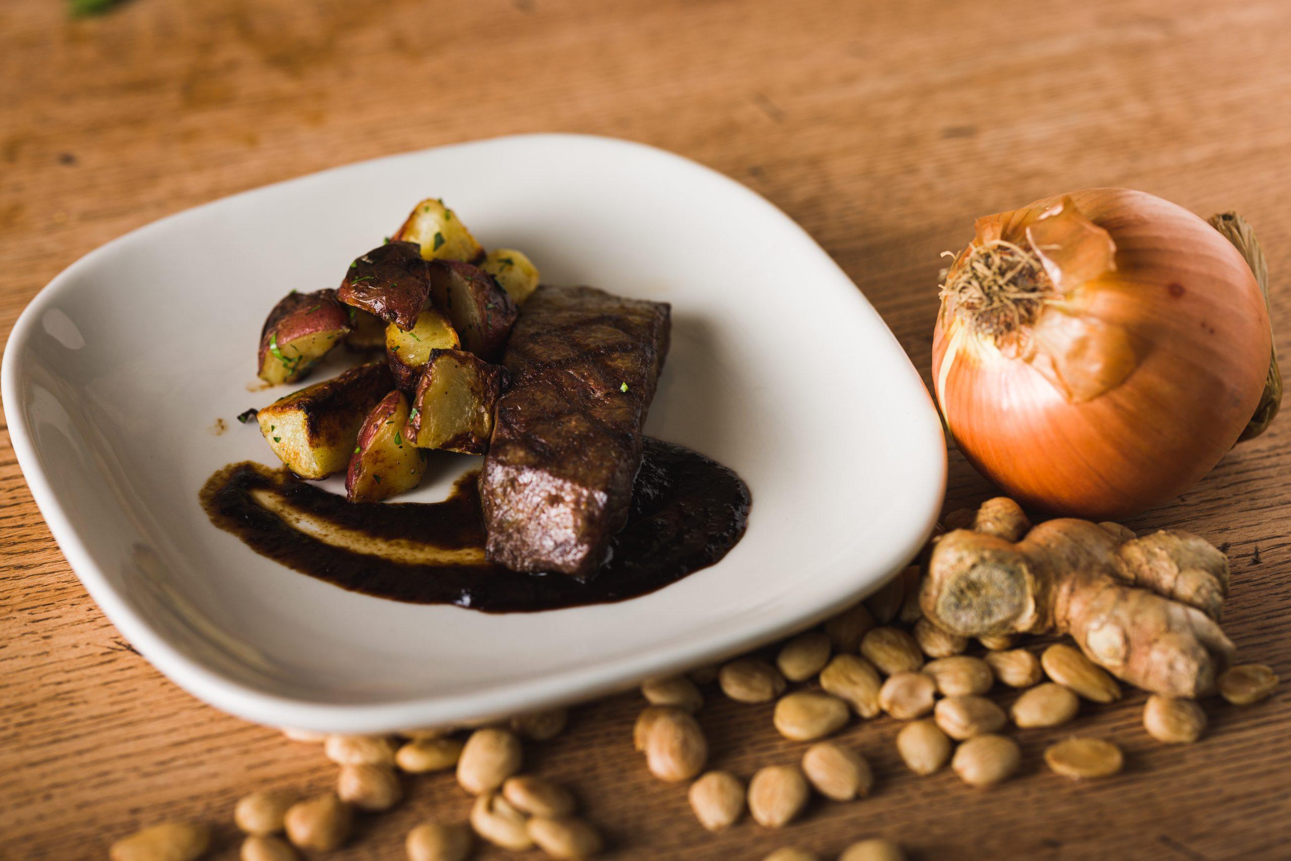 Grilled Steak with Roasted Potatoes and Steak Sauce