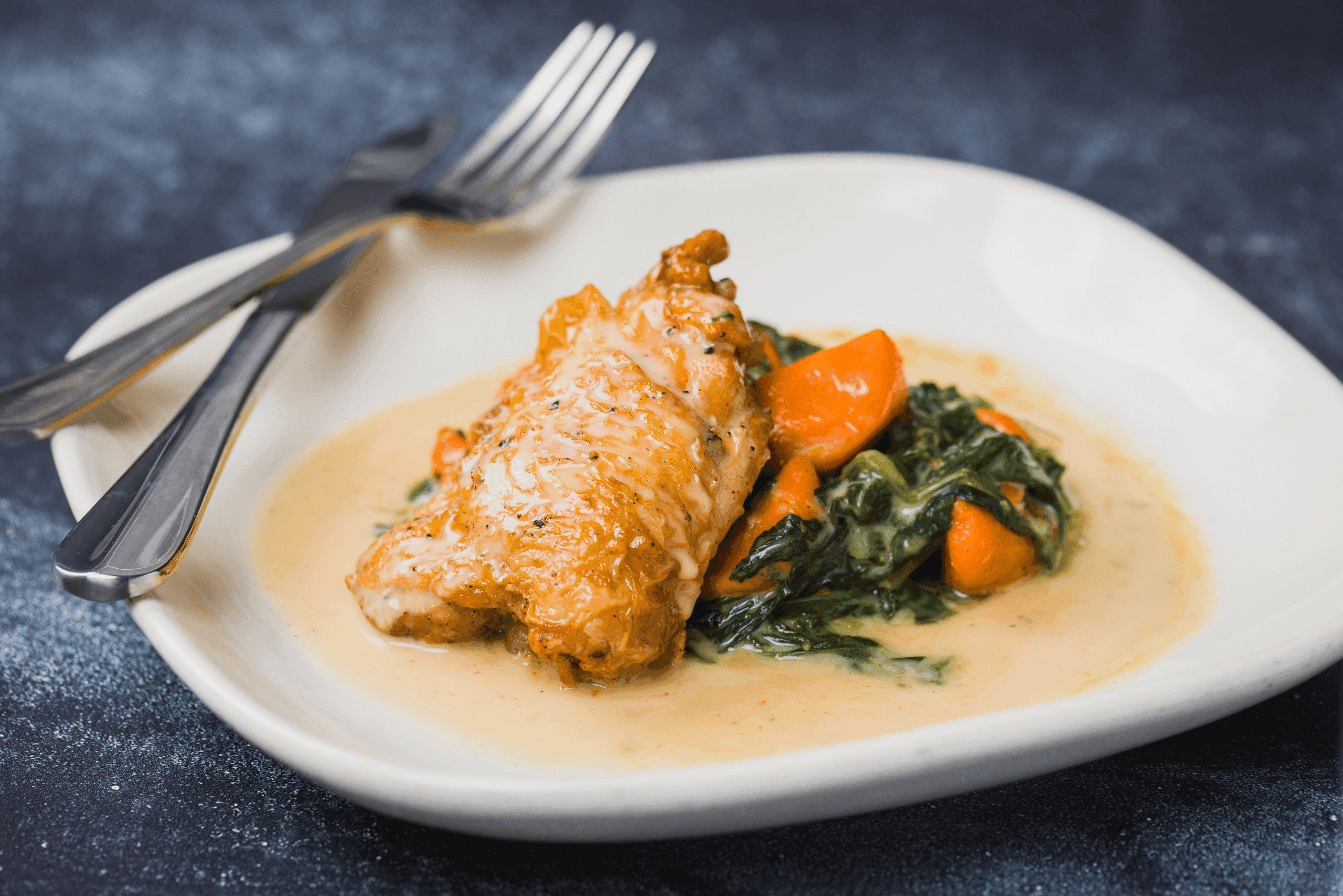 Farmhouse Hard Cider Braised Chicken with Carrots and Spinach
